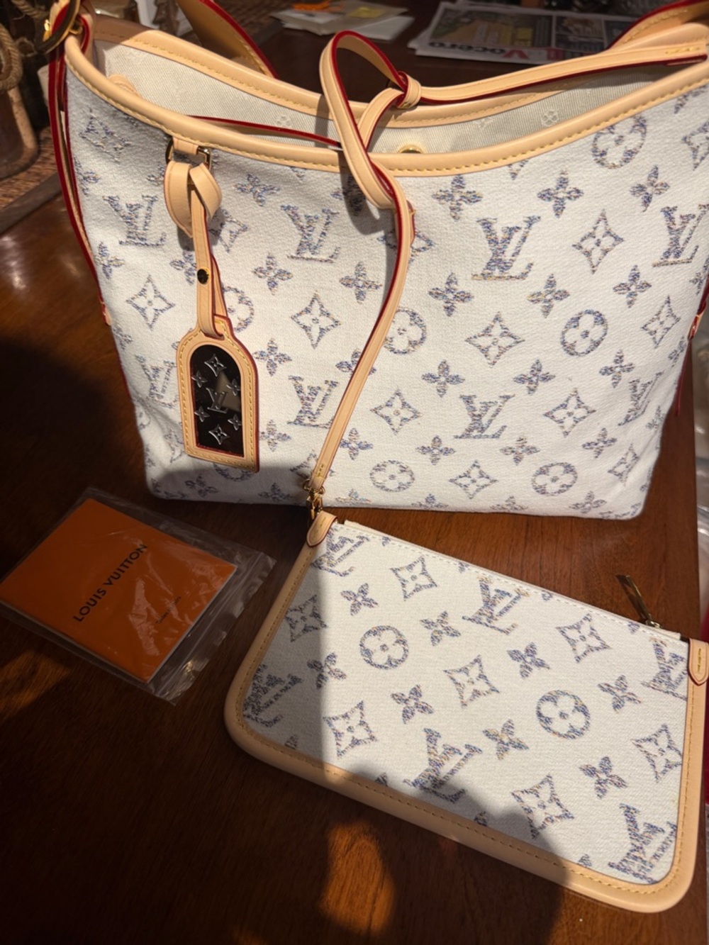 LV White Monogram Denim Shoulder Bag with Tan Trim - Picture 3 of 3